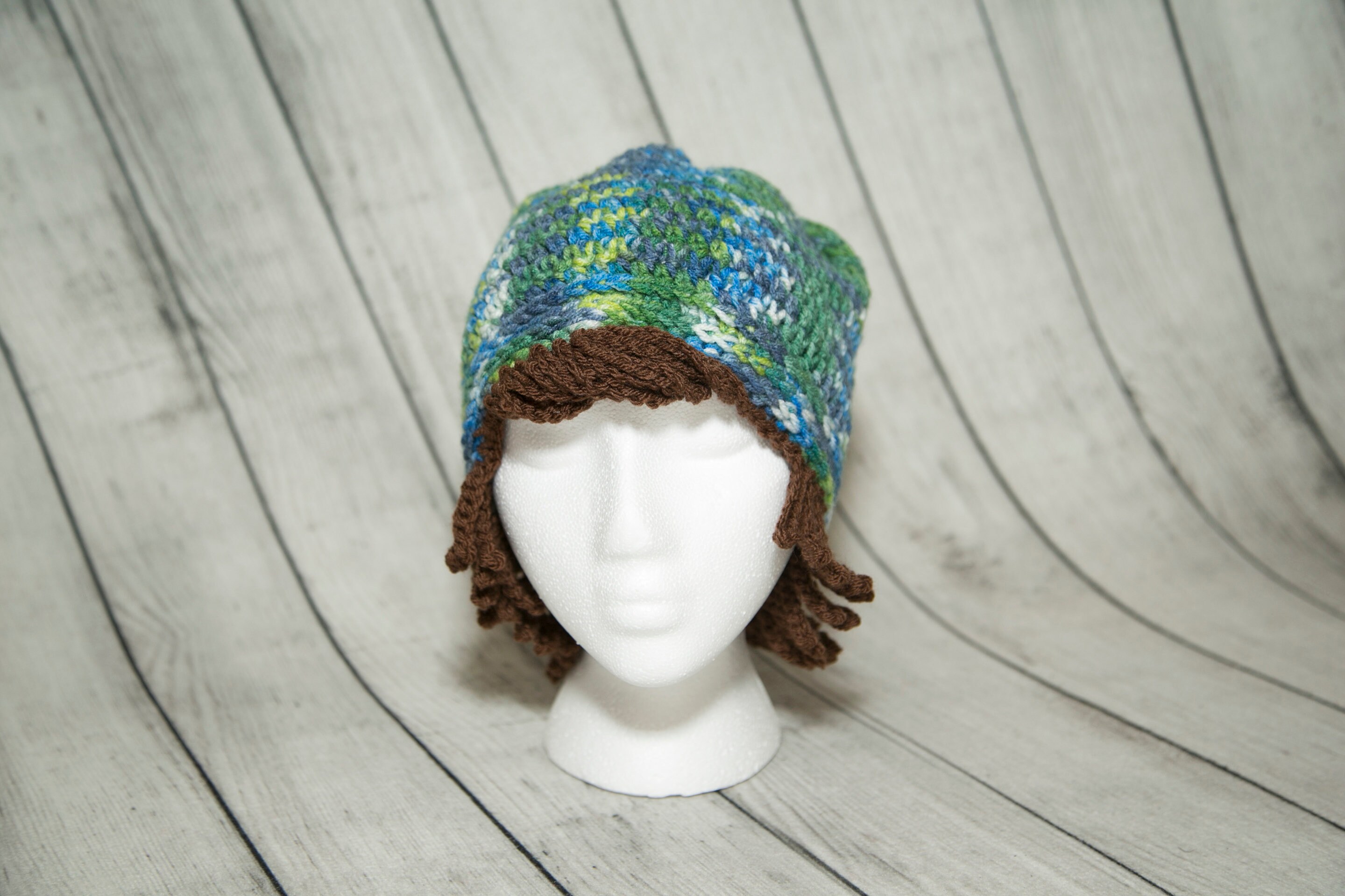 Crochet Wig Hat/beanie With Hair/blue 