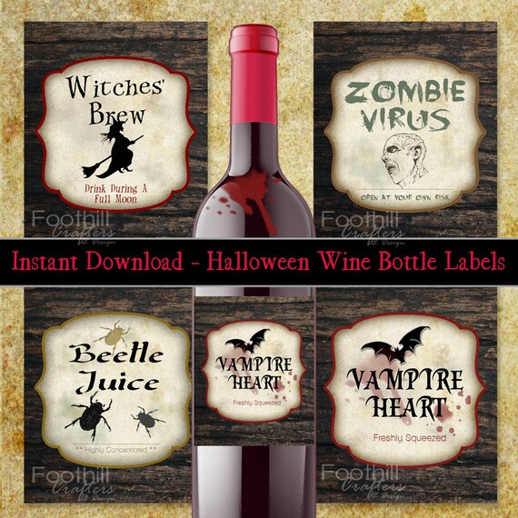 PRINTABLE Wine Labels, Halloween Spooky Labels, Print Cut and Paste To Wine Bottle For Unique Holiday Gift, Use At Costume Party