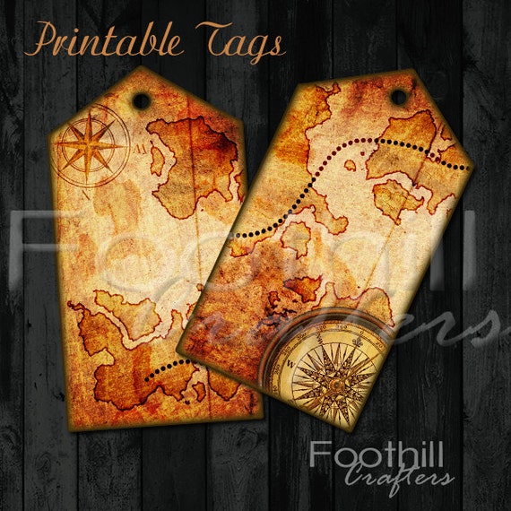 Instant Download, 8 Old World Travel Compass Map Gift Hang Tags, 3 75 x 2, Printable Digital Collage Sheet, Antique Style Tags, Party Favors