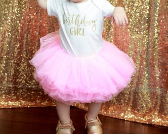 Baby Girl Birthday Outfit, First Birthday Girl Outfit Pink Gold, Birthday Shirt, Pink Birthday Tutu, Cake Smash Outfit