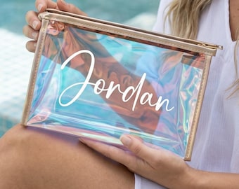 Bridesmaid Makeup Bags, Gold Cosmetic Bag, Rose Gold Bridesmaid Bag, Clear Personalized Makeup Bag, Cute Bridesmaid Gift Ideas