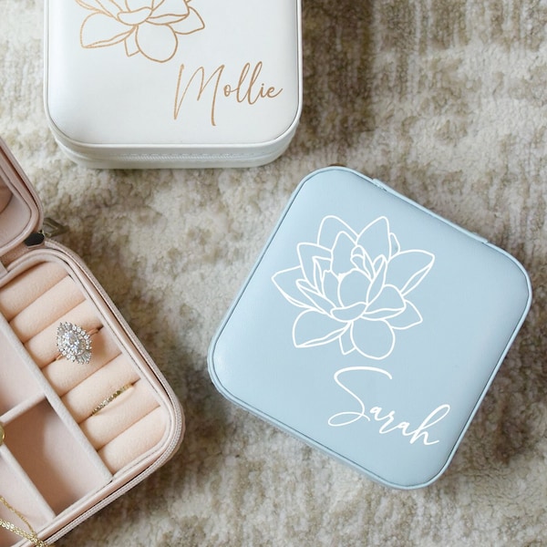 Travel Jewelry Case Flower Jewelry Box Gifts for Women Personalized Jewelry Boxes Bridesmaid Gift, Personalized Gift, Bridesmaid Proposal