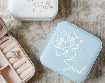 Travel Jewelry Case Flower Jewelry Box Gifts for Women Personalized Jewelry Boxes Bridesmaid Gift, Personalized Gift, Bridesmaid Proposal