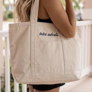 Custom Canvas Sailboat Tote Bag with Zipper, Custom Text Tote Bag, Bridesmaid Gift, Embroidered Tote, Bridal Party Bag, Bachelorette Gift