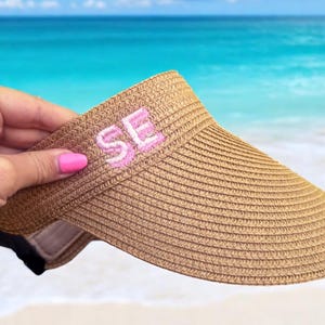Embroidered Straw Visor, Beach Hat, Sun Hat Bachelorette Party Bag, Monogram Beach Hat, Personalized Gift, Floppy Hat