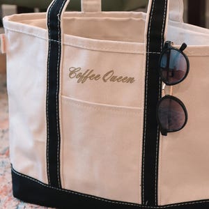 Custom Canvas Sailboat Tote Bag with Zipper, Custom Text Tote Bag, Bridesmaid Gift, Embroidered Tote, Bridal Party Bag, Bachelorette Gift