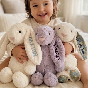 Custom Embroidered Bunny Rabbit with Name | Personalized Stuffed Animal | Easter Bunny Gift | Baby Shower Gift Newborn Keepsake Plush
