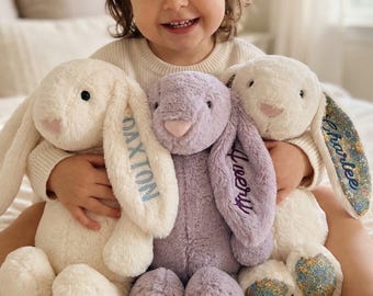 Custom Embroidered Bunny Rabbit with Name | Personalized Stuffed Animal | Easter Bunny Gift | Baby Shower Gift Newborn Keepsake Plush