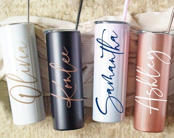 Personalized Tumbler, Personalized Gifts, Insulated Tumbler With Lid and StrawStainless Steel Skinny Tumbler Cup, Bridesmaid Gift Proposal