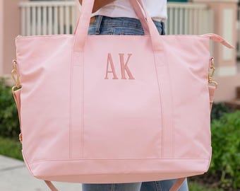 Embroidered Tote Bag, Nylon Name Classic Tote, Bridesmaid Gift, Bridal Party Bag, Personalized Tote with Zipper, Gift for Her, Everyday Tote
