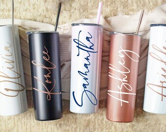 Personalized Tumbler with Straw Stainless Steel Cup, Bridesmaid Tumbler Custom Tumbler Insulated Tumbler Skinny Tumbler, Bridesmaid Proposal