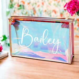 Bridesmaid Makeup Bags, Gold Cosmetic Bag, Rose Gold Bridesmaid Bag, Clear Personalized Makeup Bag, Cute Bridesmaid Gift Ideas