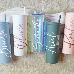 Personalized Tumbler With Lid and Straw, Bridesmaids Gifts, Acrylic Custom Tumbler, Skinny Tumbler, Personalized Gift, Teacher Gift Cup image 1