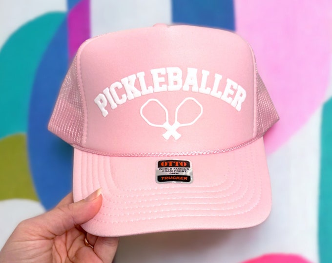 Pickleball Custom Puff Embossed Trucker Hat for Women, Pickleballer Hat Pink, Unisex Fit Baseball Cap, Pickleball Lover Gift Adjustable