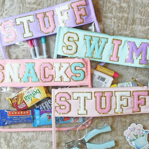 Varsity Letter Clear Zippered Pouch Bag Chenille Patches Etsy