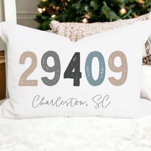 Zip Code Pillow Cover, Area Code Pillow, Housewarming Gift, Personalized Wedding Gift, New Homeowner Gift, Linen Pillow, Host Gift