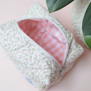 Floral Makeup Bag, Quilted Cotton Cosmetic Bag, Personalized Gift, Toiletry Bag Women, Makeup Bag, Snack Bag Pouch Travel Bag image 3