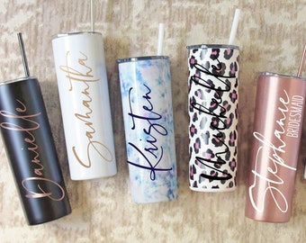 Personalized Tumbler, Insulated Custom Cup, Stainless Steel Skinny with Straw Bridesmaid Gift & Bridesmaid Proposal, Bachelorette Party