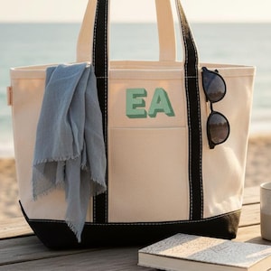 Embroidered Monogram Tote Bag Personalized Canvas Tote, Bridesmaid Gift, Embroidered Sailboat Tote Teacher Bag, Pool Bag & Beach Bag