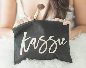 Bridesmaid Makeup Bag, Tote Bag, Cosmetic Bag, Rose Gold Bridesmaid Bag, Personalized Mrs Makeup Bag, Bridesmaid Gift, Personalized Pouch