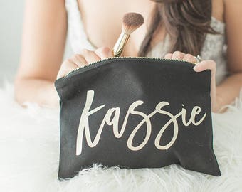 Bridesmaid Makeup Bag, Tote Bag, Cosmetic Bag, Rose Gold Bridesmaid Bag, Personalized Mrs Makeup Bag, Bridesmaid Gift, Personalized Pouch