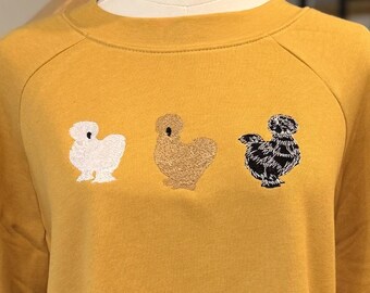 Silkie Chicken Embroidered Sweatshirt | Custom Crewneck | Cotton Chicken Lover Pullover Paint Gildan Brand