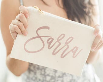 Bridesmaid Makeup Bag, Tote Bag, Cosmetic Bag, Rose Gold Bridesmaid Bag, Personalized Mrs Makeup Bag, Bridesmaid Gift, Personalized Pouch