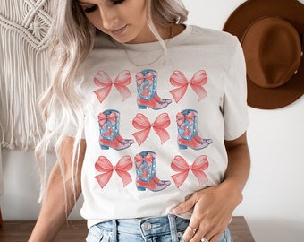 Coquette Bow Western Cowgirl Shirt, Rodeo Shirt, Nashville Graphic Tee, Aesthetic Ribbon Shirt Cowgirl Boots Shirt, Country Concert Tee