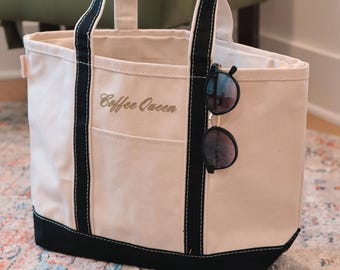 Custom Canvas Sailboat Tote Bag with Zipper, Custom Text Tote Bag, Bridesmaid Gift, Embroidered Tote, Bridal Party Bag, Bachelorette Gift