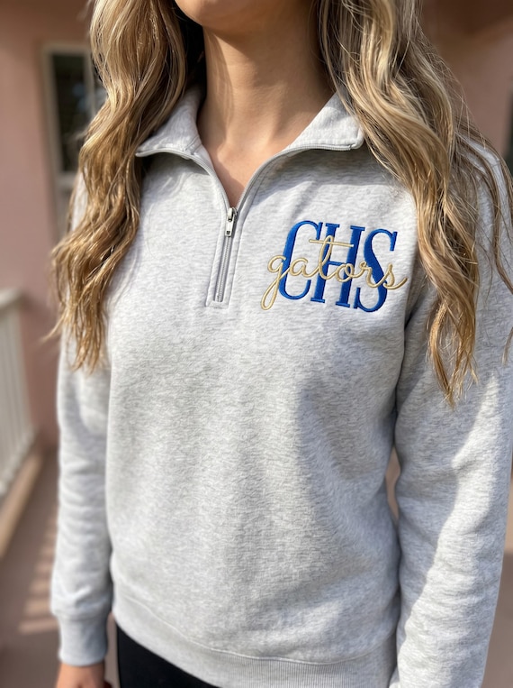 Custom School Team Sweatshirt Embroidered Quarter Zip | Personalized Back to School | Mascot Sports Team Pullover