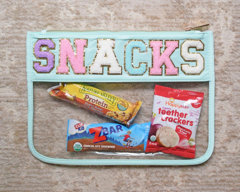 Clear Pouch with Patches, Snacks Bag Eco Friendly, Teacher Gift Personalized Gift Clear Bag, Makeup Cosmetic Bag, Gold Zipper Snacks (blue)