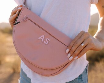Custom Embroidered Nylon Crossbody Bag Personalized Small Purse Lightweight Travel Shoulder Bag Monogram Gift Women Everyday Waterproof