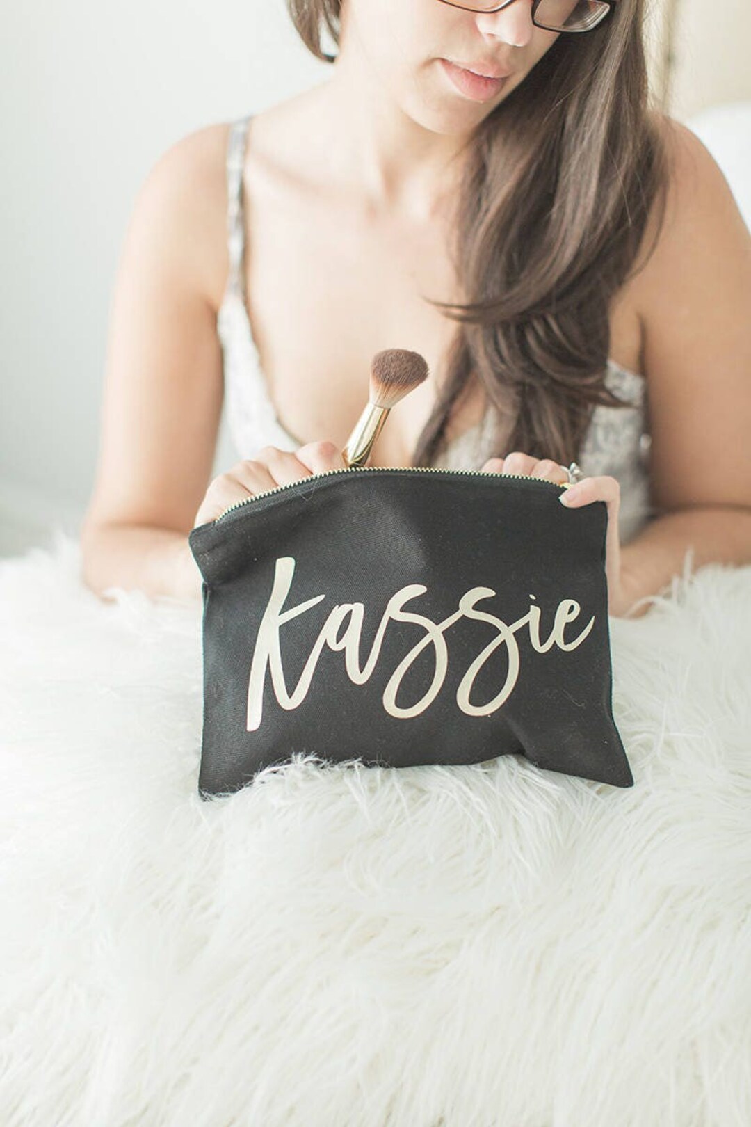 Bridesmaid Makeup Bag, Tote Bag, Cosmetic Bag, Rose Gold Bridesmaid Bag ...