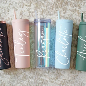 Personalized Tumbler With Lid and Straw, Bridesmaids Gifts, Acrylic Custom Tumbler, Skinny Tumbler, Personalized Gift, Teacher Gift Cup Matte Seaglass Blue