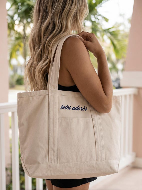 Custom Canvas Sailboat Tote Bag with Zipper, Custom Text Tote Bag, Bridesmaid Gift, Embroidered Tote, Bridal Party Bag, Bachelorette Gift