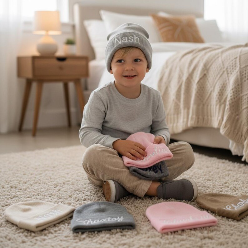 Custom Embroidered Baby Hat With Name | Personalized Newborn Beanie ...