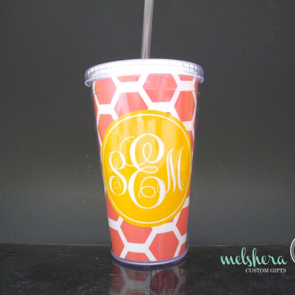 Fully Customizable Tumbler - Monogram Custom Personalized Tumbler - Monogram Cup 16 oz With Straw