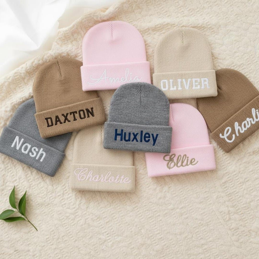 Custom Embroidered Baby Hat With Name | Personalized Newborn Beanie ...