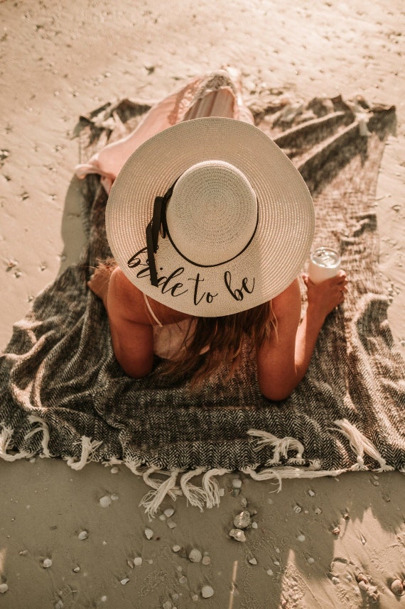 Custom Floppy Beach Hat - Bachelorette Trip Hat - Honeymoon Beach Hat - Personalized Sun Hat - Bride to be Gift - Bride Hat