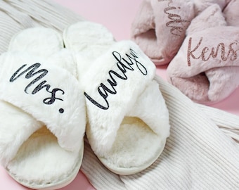 Custom Name Fluffy Slippers | Personalized Gift for Best friend | Bridal Slipper | Birthday Gifts for Her | Gift for Women | Bride Slippers