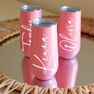 Champagne Flutes, Bridesmaid Tumbler, Custom Tumbler, Bridesmaid Gift Wine Tumbler, Personalized Tumbler, Bridesmaid Proposal Pink