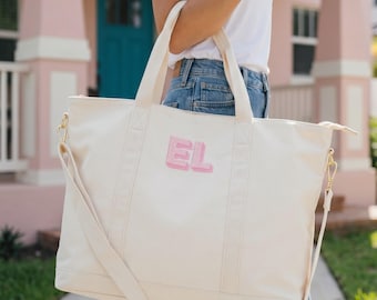Embroidered Tote Bag, Color Block Name Classic Tote, Bridesmaid Gift, Bridal Party Bag, Teacher Tote with Zipper, Gift for Her