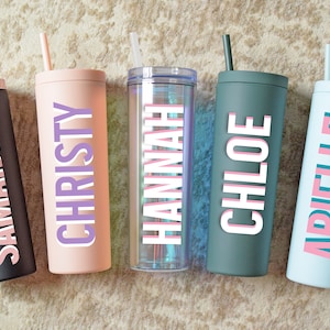 Personalized Tumbler With Lid and Straw, Bridesmaids Gifts, Acrylic Rubber Tumbler Matte, Skinny Tumbler, Personalized Gift, Teacher Gift