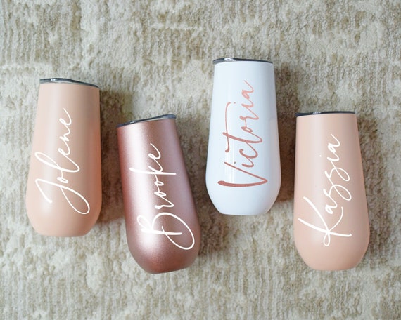 Personalized Stemless Wine Cup Insulated Stainless Steel (Rose Gold, Black,  White, Mint, Lilac) - Bridesmaid Gifts Boutique