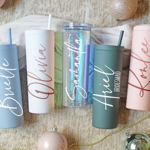 Personalized Tumbler With Lid and Straw Christmas Gift, Bridesmaids Gifts, Acrylic Tumbler, Skinny Tumbler with Straw, Personalized Gift