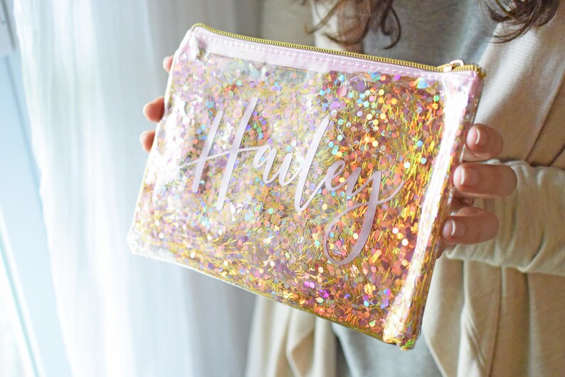 Bridesmaid Makeup Bag Confetti Cosmetic Bag Rose Gold Etsy