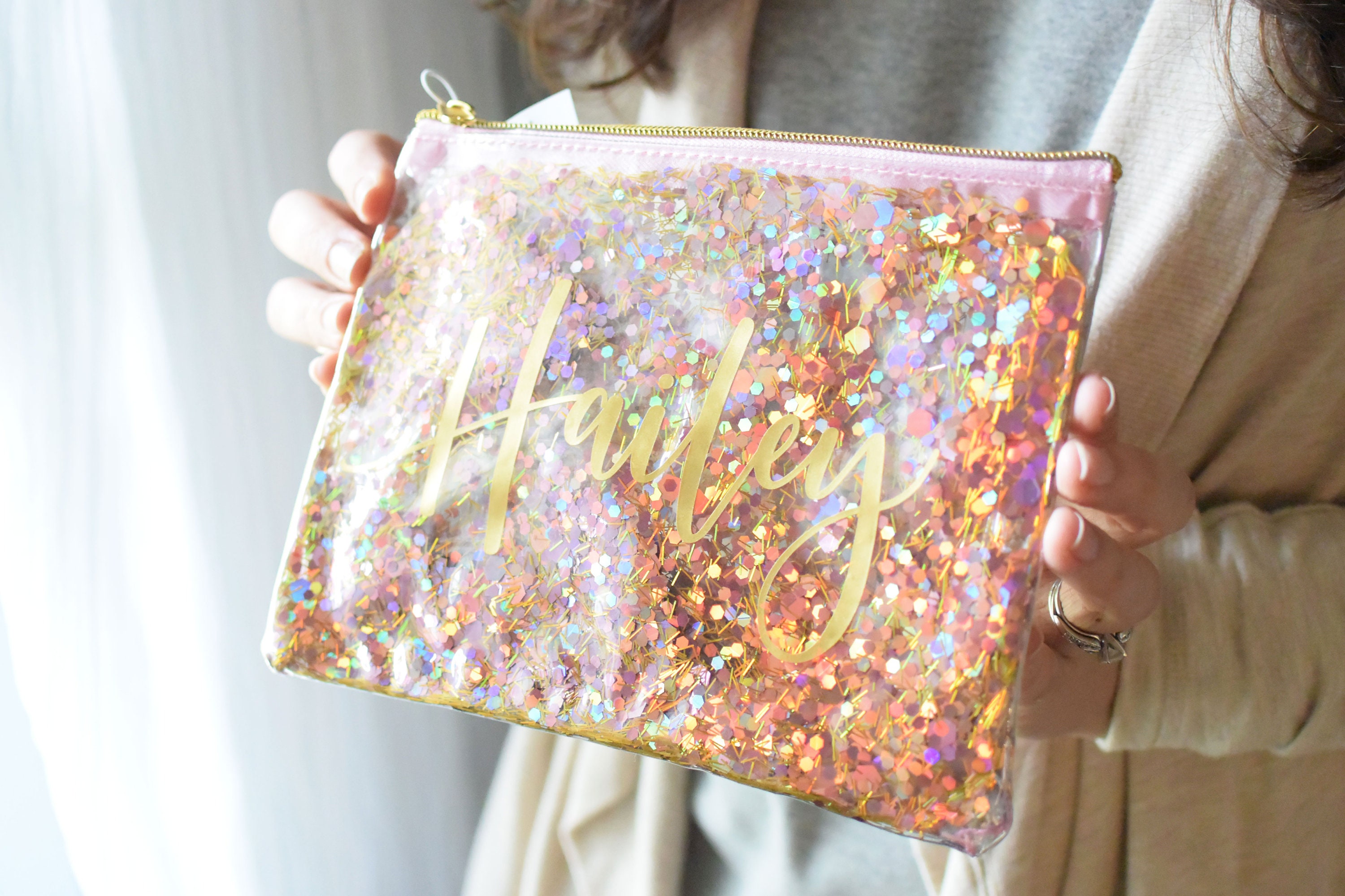 Bridesmaid Makeup Bag Confetti Cosmetic Bag Rose Gold Etsy