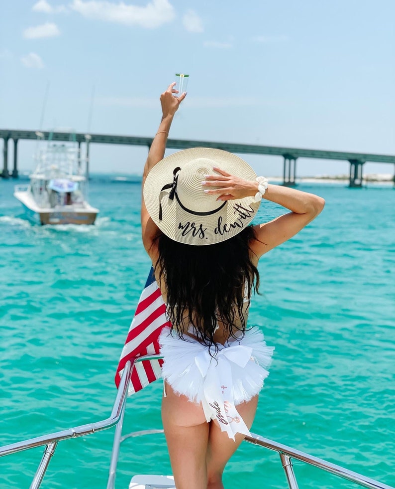 Custom Floppy Beach Hat - Bachelorette Trip Hat - Sun Hat - Honeymoon Beach Hat - Personalized Sun Hat - Bride to be Gift - Bride Hat
