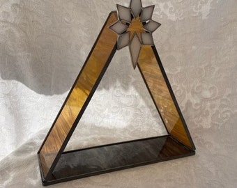 Stained Glass Nativity Creche with Star and rice lights.
