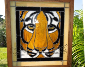 Tiger Stained Glass Panel